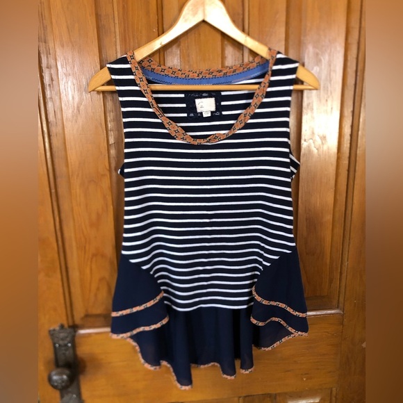 Postage Stamp for Anthropologie Navy Striped Sleeveless Peplum Top - Picture 1 of 11